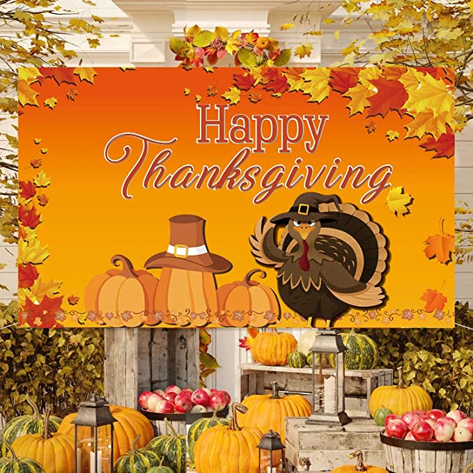 New Happy Thanksgiving Hanging Extra Large Fabric Sign Poster Background Banner