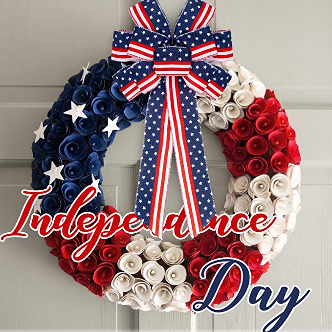 New 2 PCS 4th of July American Flag Wreath Bow | Independence Day Party Door Wall Decoration