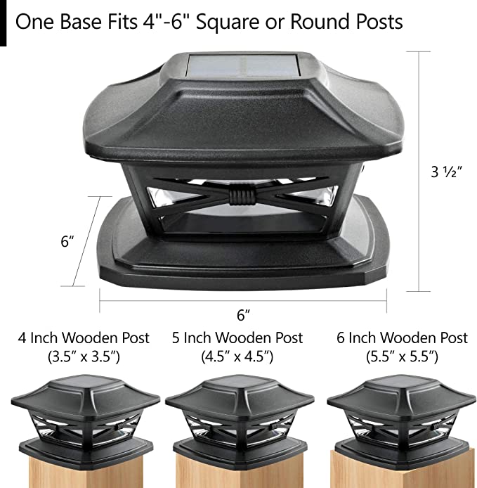 New Solar Outdoor Post Cap Lights | Includes Bases for 4x4 5x5 6x6 Wooden Post