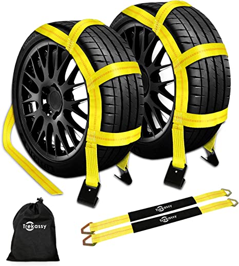 Trekassy Wheel Net Car Tow Dolly Straps with Flat Hooks 2 Pack Heavy Duty for 14"-17" Tires, 10,...