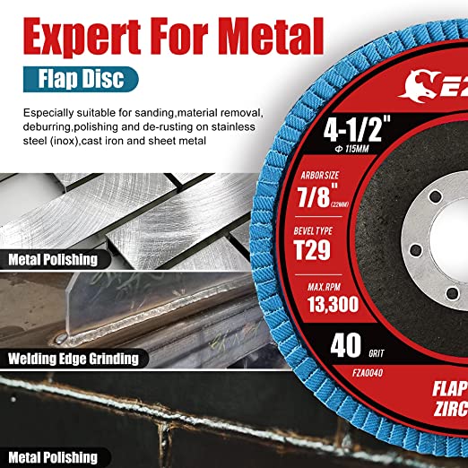 Heavy Duty 4 1/2 x 7/8" Flap Sanding Disc | Flap Discs 40 Grit | Stainless Steel Grinding Wheel