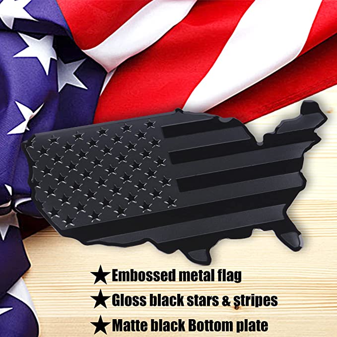 New 3D Metal American Flag Map Emblem Decal | Auto Fender Badge | 7" x 4" | 1 Pc