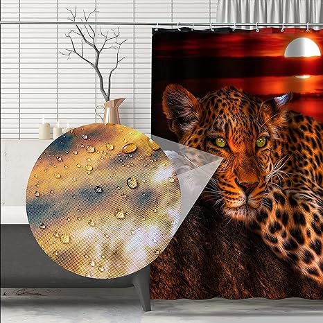 New Moon Leopard Cheetah Shower Curtain Set  Accessories | 70.8" x 70"