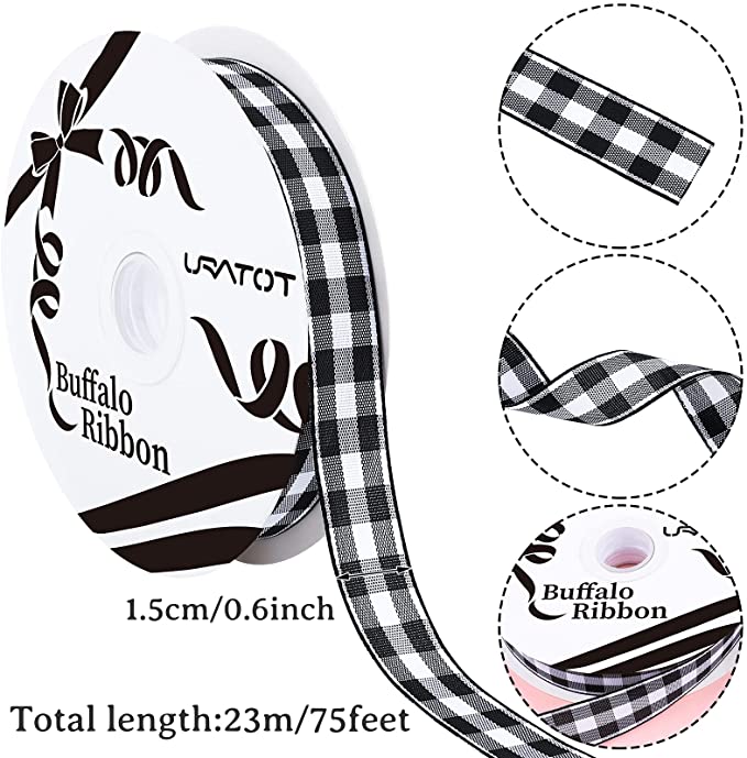 New 2 Rolls 0.6" x 75ft Wrapping Ribbon Buffalo Plaid | DIY Crafts Decoration