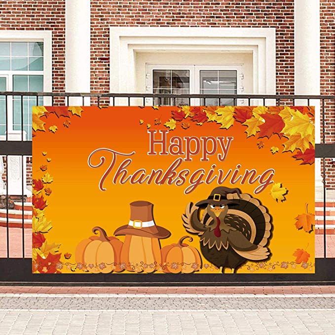 New Happy Thanksgiving Hanging Extra Large Fabric Sign Poster Background Banner