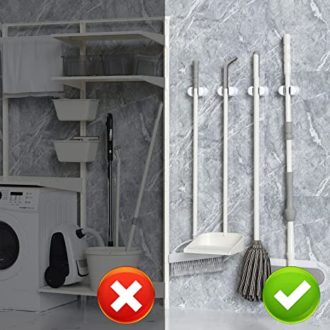 New 3 PCS Mop Holder | Wall Mount Broom Stands Rack | Anti-Slip Mop & Broom Holders