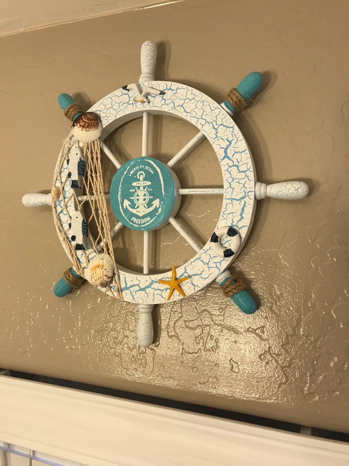 New Nautical Beach Wooden Boat Ship Steering Wheel Fishing Net Shell Home Wall Decor