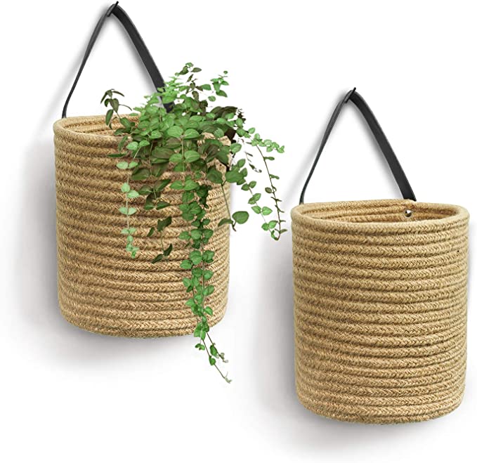 New 2PCS 7.87" x 7" Jute Hanging Basket | Hanging Rope Basket Flower Plants Wall Decor