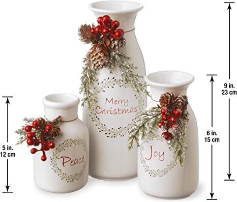 New 3PCS Set Artificial Christmas Flocked with Mixed Decorations Ceramic White Bottles