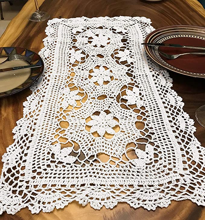 New 16" x 28" Table Runner Lace - White Handmade Crochet Cotton