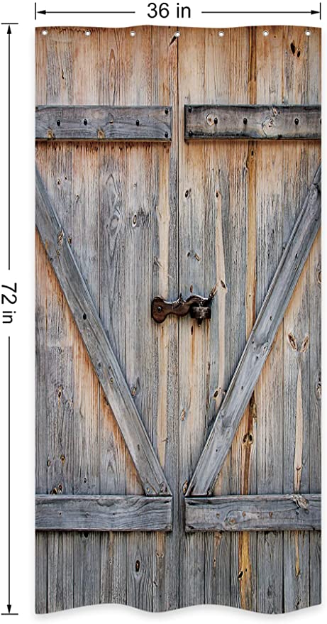 New 36"W x 72"H Rustic Small Stall Barn Door Shower Curtain