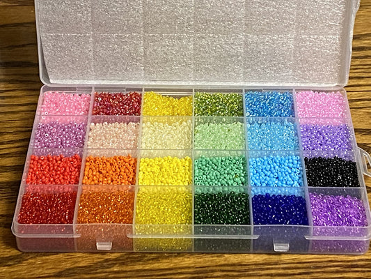 New 26400 PCS 2mm Glass Seed Beads 24 Colors Small Beads Kit w/ Storage Box