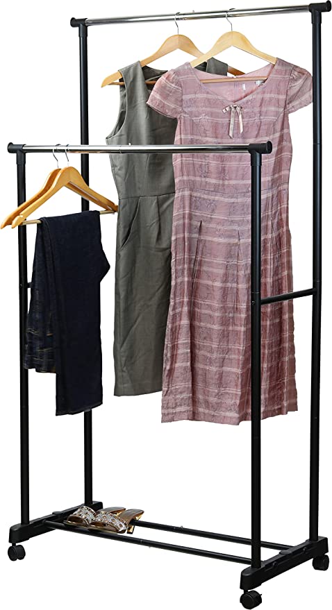 Heavy Duty Double Rod Portable Clothing Hanging Garment Rack