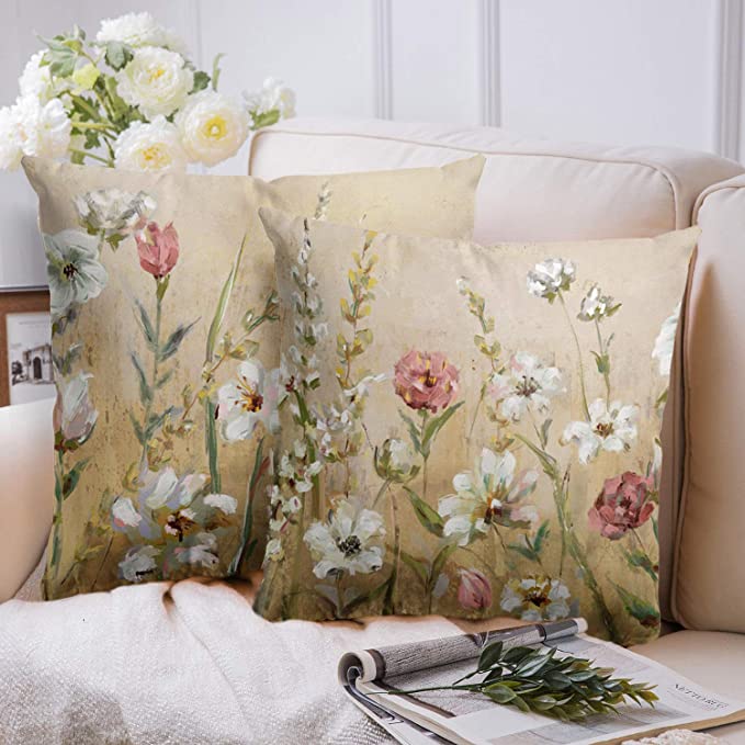 New 2PCS 16" x 16" Flower Throw Pillow Covers | Decorative Cushion Cases