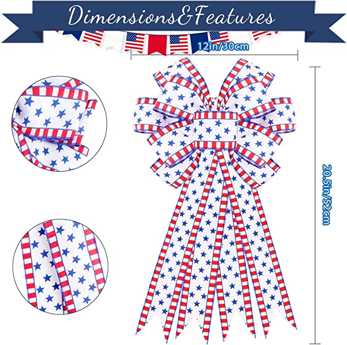 New 2 PCS 4th of July American Flag Patriotic Wreath Bow | Independence Day Decoration