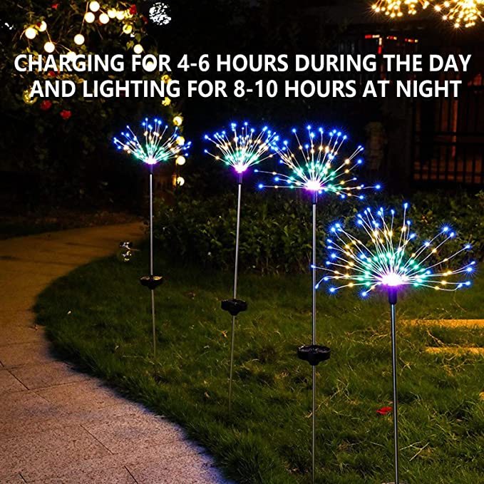 New 2 PCS Solar LED Firework Light | Outdoor Garden DIY Landscape | Multi-color