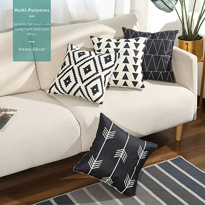 New Modern Pattern Linen Square Pillow Cushion Case | Set of 4 | 18" x 18"