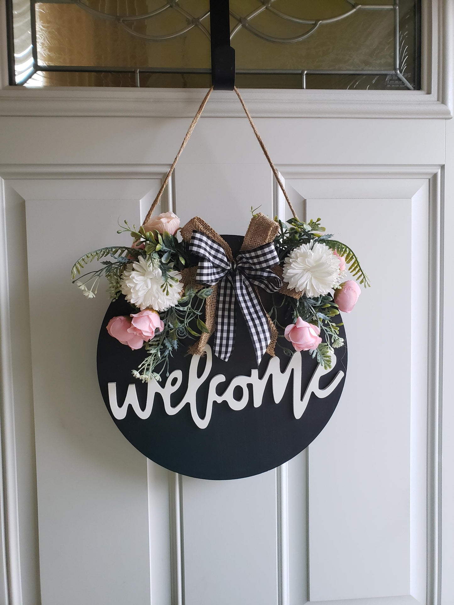 New Welcome Sign for Front Door | Farmhouse Decor Wooden Hanging Round Sign | 12"