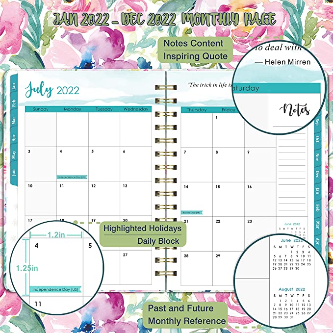 New 2022 Planner | January - December 2022, 2022 Agenda w/ Twin-wire Binding & Elastic Closure