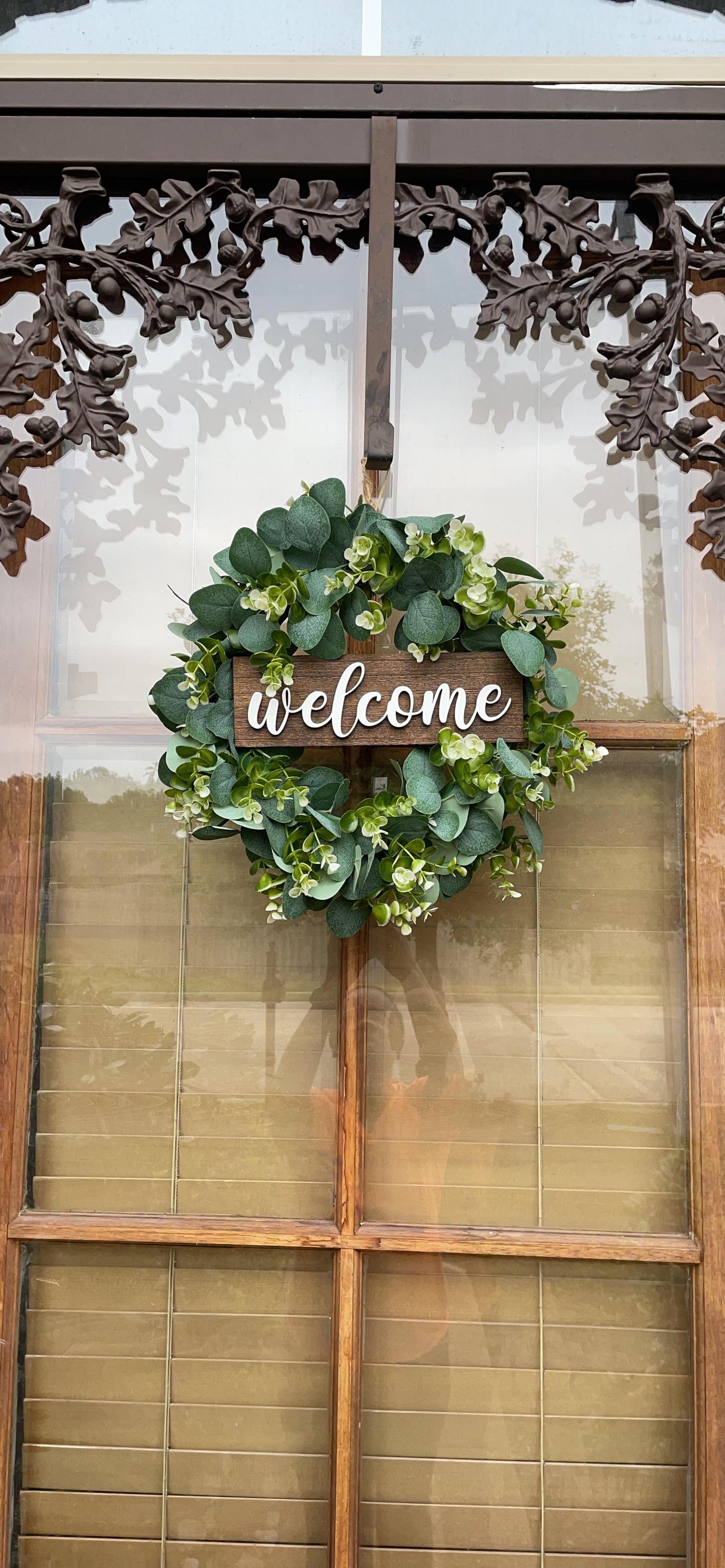 New 13" Porch Decor Welcome Sign | Wood Hanging Sign with Artificial Eucalyptus