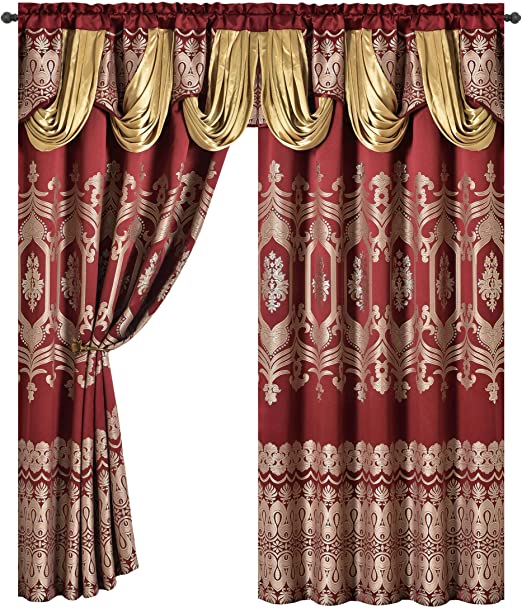 New 2PCS 54"W x 90"L Jacquard Window Curtain Panel Drap w/ Attached Fancy Valance