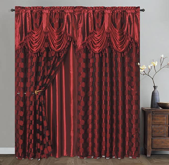 New 2PCS 54"W x 84"L Window Curtair Drape w/ Attached Fancy Valance