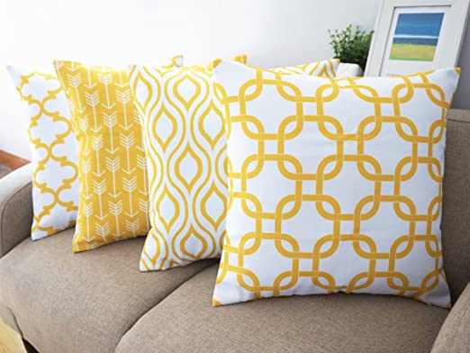 New 18" x 18" Throw Pillows Cover | 4 Lemon Yellow Accent Pattern