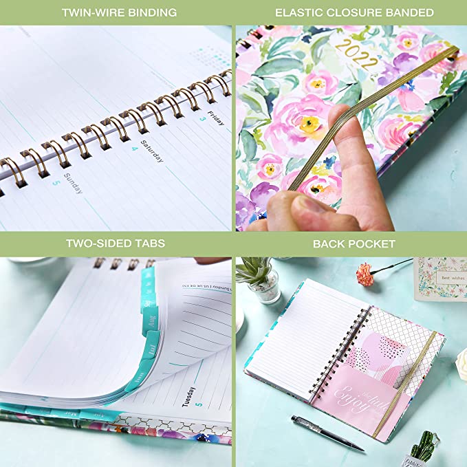 New 2022 Planner | January - December 2022, 2022 Agenda w/ Twin-wire Binding & Elastic Closure