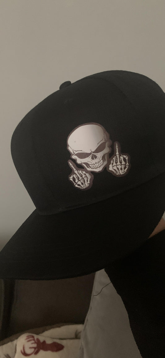 New Skull Middle Finger Flat Bill Hat Snapback Hats | Mens Cool Rock N Roll Caps