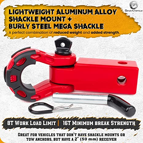 Heavy Duty 2" x 2" Hitch Receiver & Mega Shackle | Towing & Off-Road Recovery – Shackle, Washers