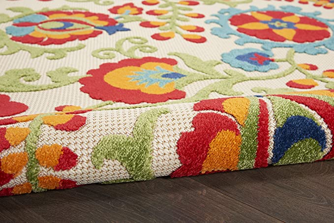 New 2'3" x 8' Indoor/Outdoor Floral Multicolor Area Rug