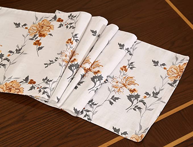 New 14" x 72" Table Runner | Grey Floral Fall Table Runners Linen Table Runner