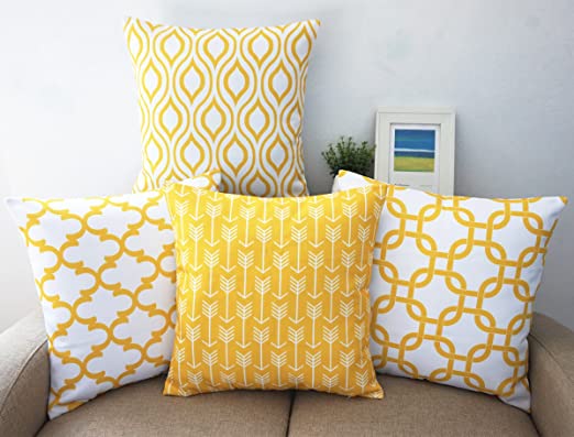 New 18" x 18" Throw Pillows Cover | 4 Lemon Yellow Accent Pattern