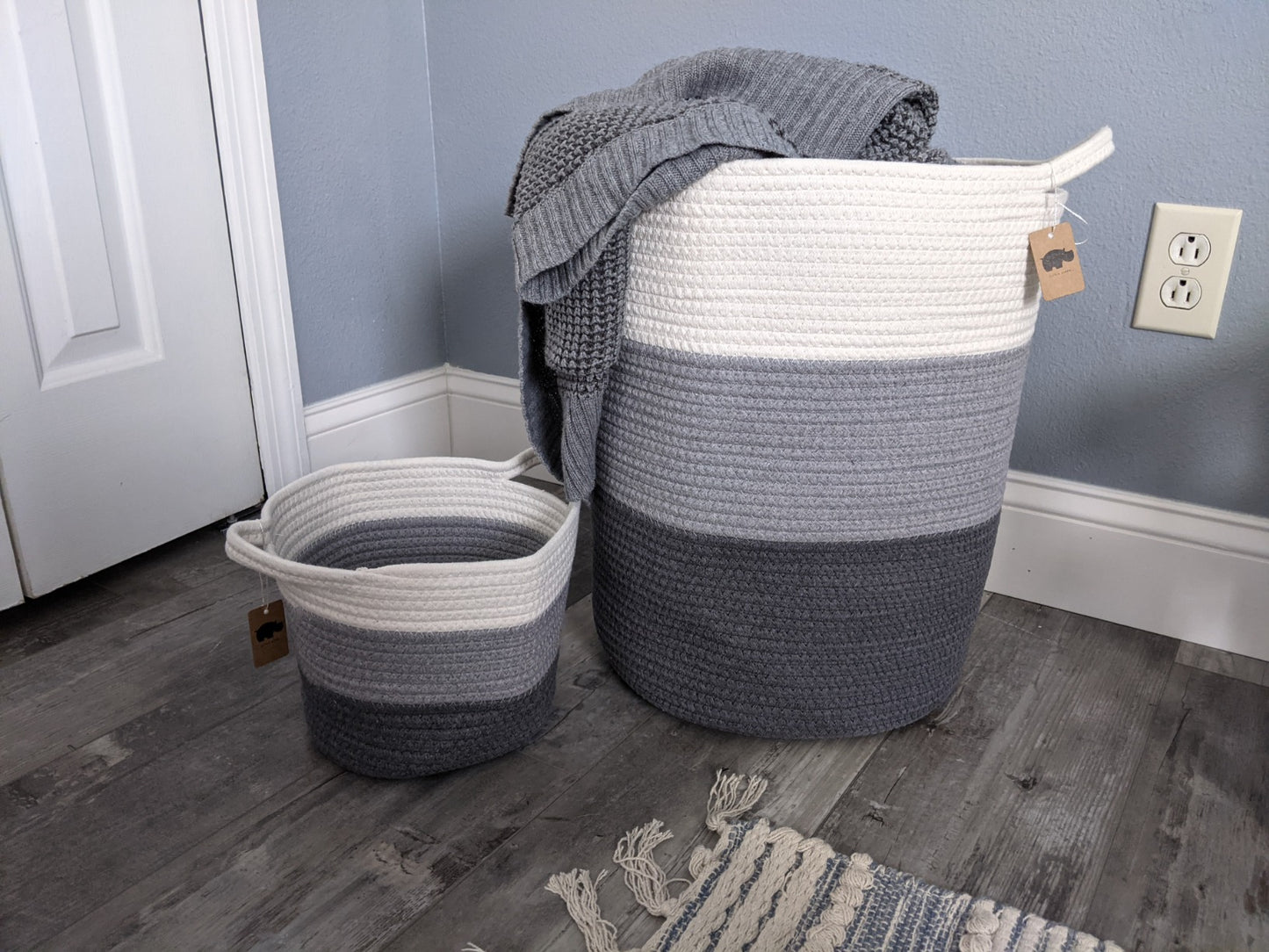 New 2PC 18" x 16" Large Cotton Rope Basket | Woven Storage Basket