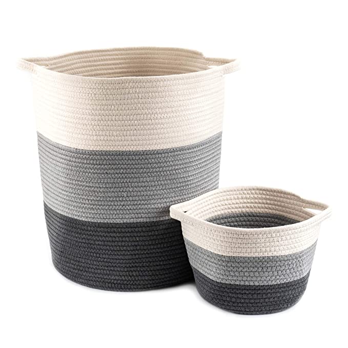 New 2PC 18" x 16" Large Cotton Rope Basket | Woven Storage Basket