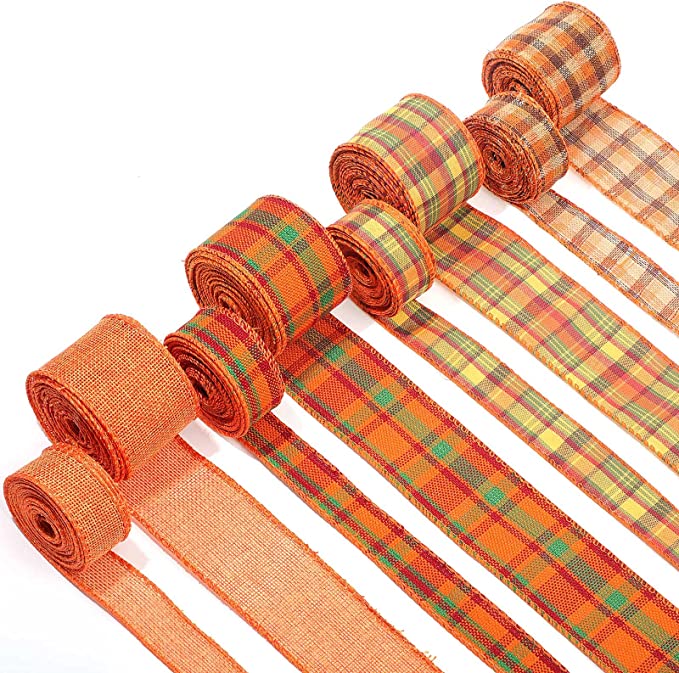 New Fall Plaid Ribbon | Crafts Wired Wrapping Ribbon Multi-Color | 2" , 1"