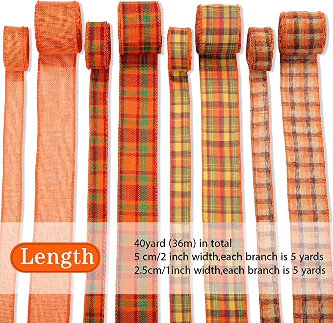 New Fall Plaid Ribbon | Crafts Wired Wrapping Ribbon Multi-Color | 2" , 1"