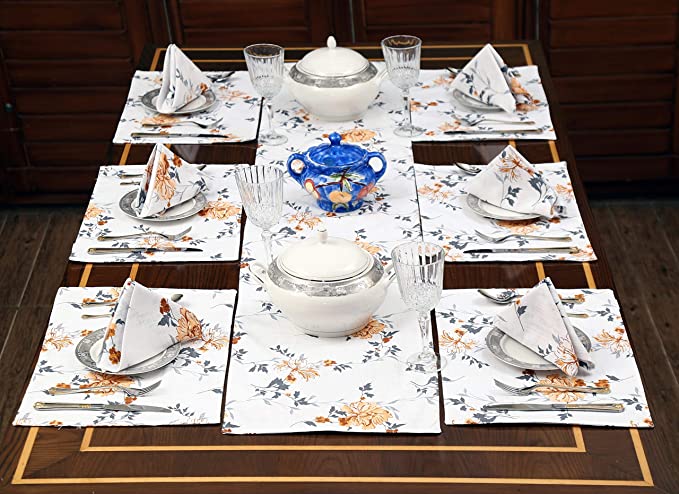 New 14" x 72" Table Runner | Grey Floral Fall Table Runners Linen Table Runner