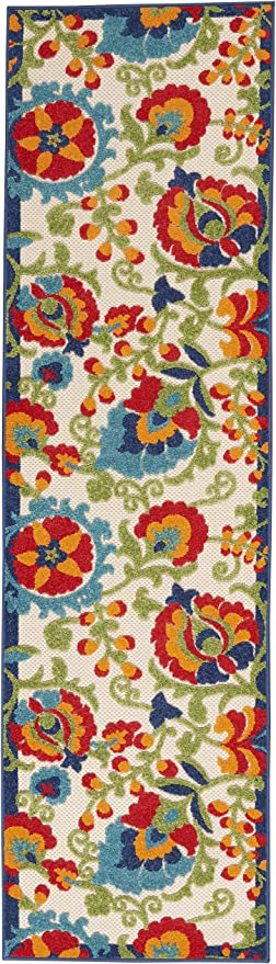 New 2'3" x 8' Indoor/Outdoor Floral Multicolor Area Rug