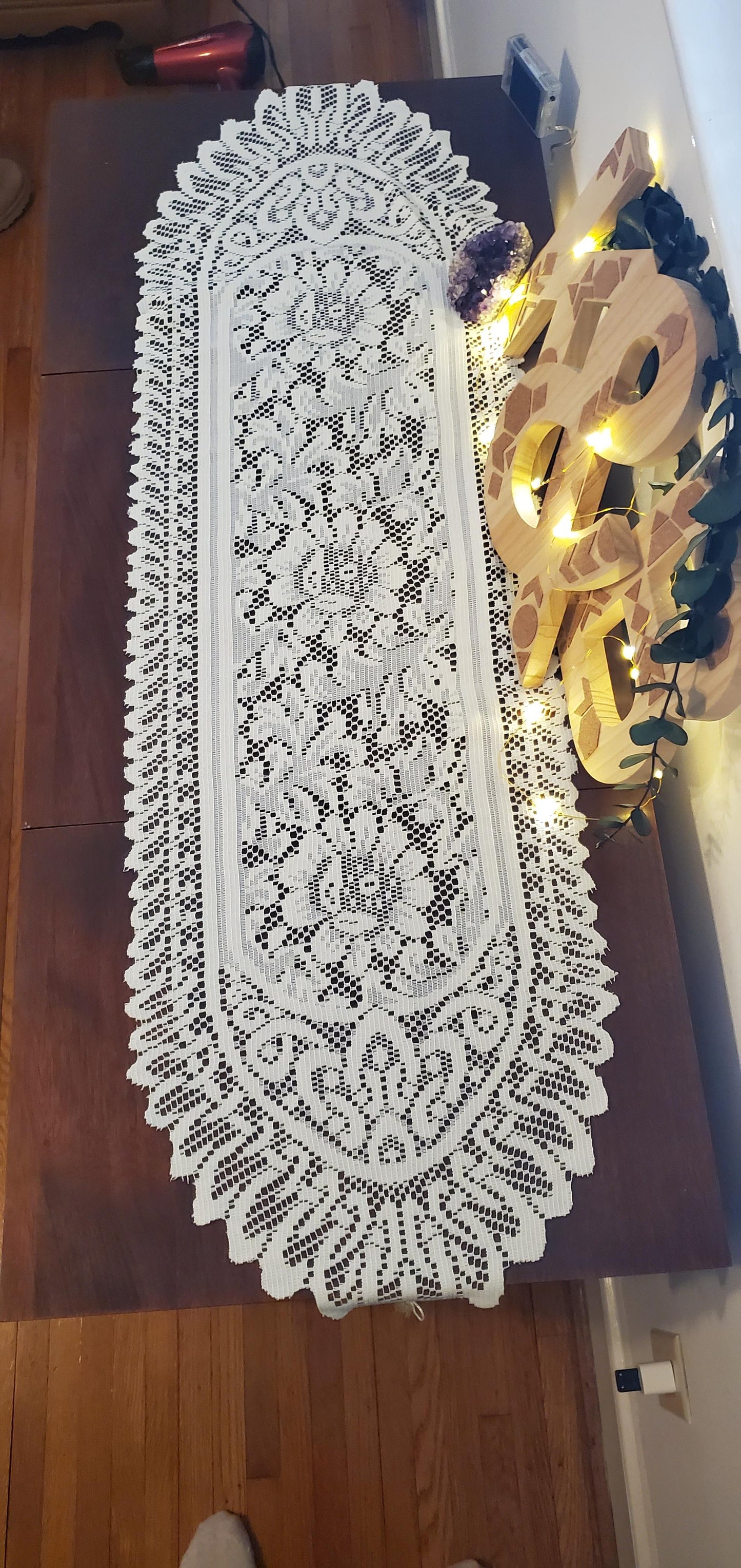 New 2PCS Cotton Crochet Lace Rectangular Table Runner Dresser Scarf