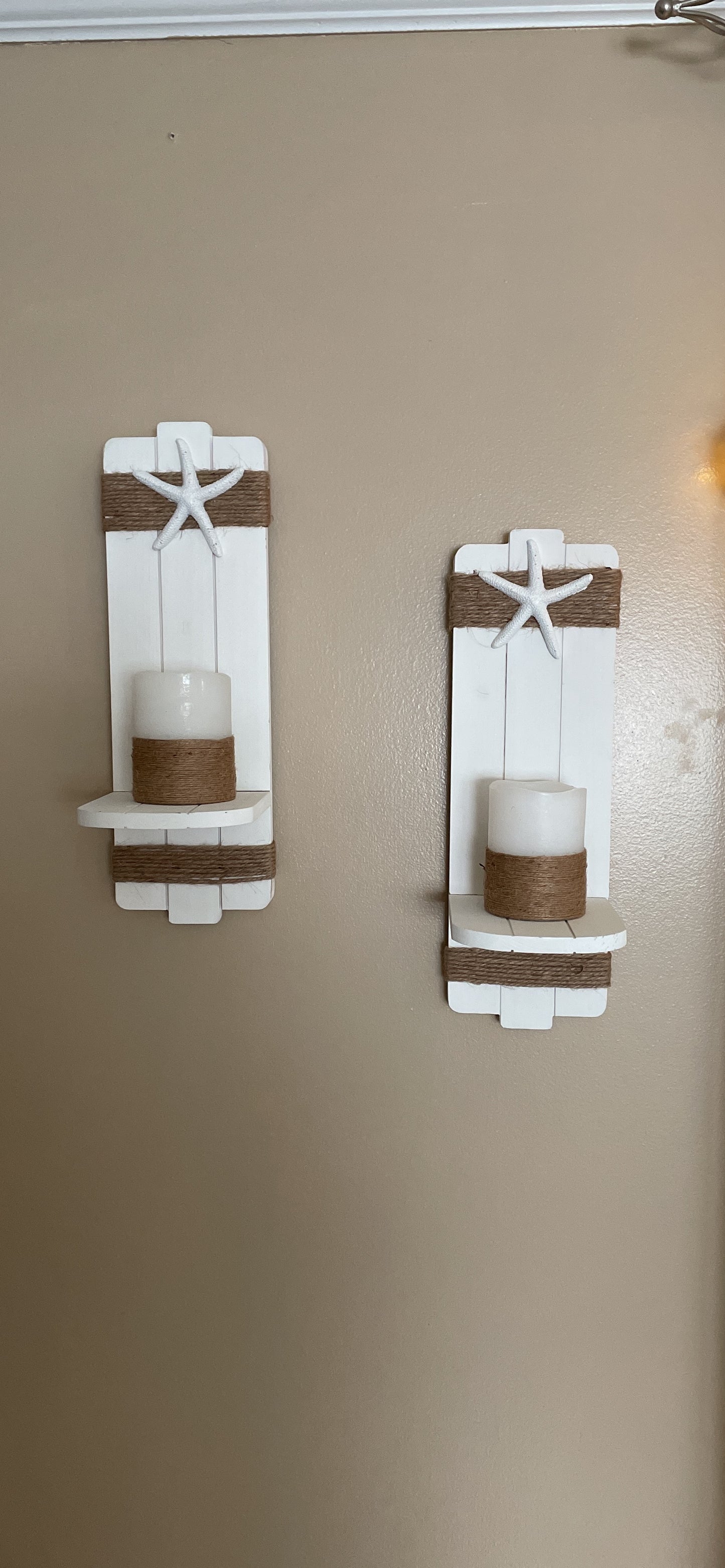 New Starfish Wall Candle Sconces | Farmhouse Seashell Candle Holders | Set of 2