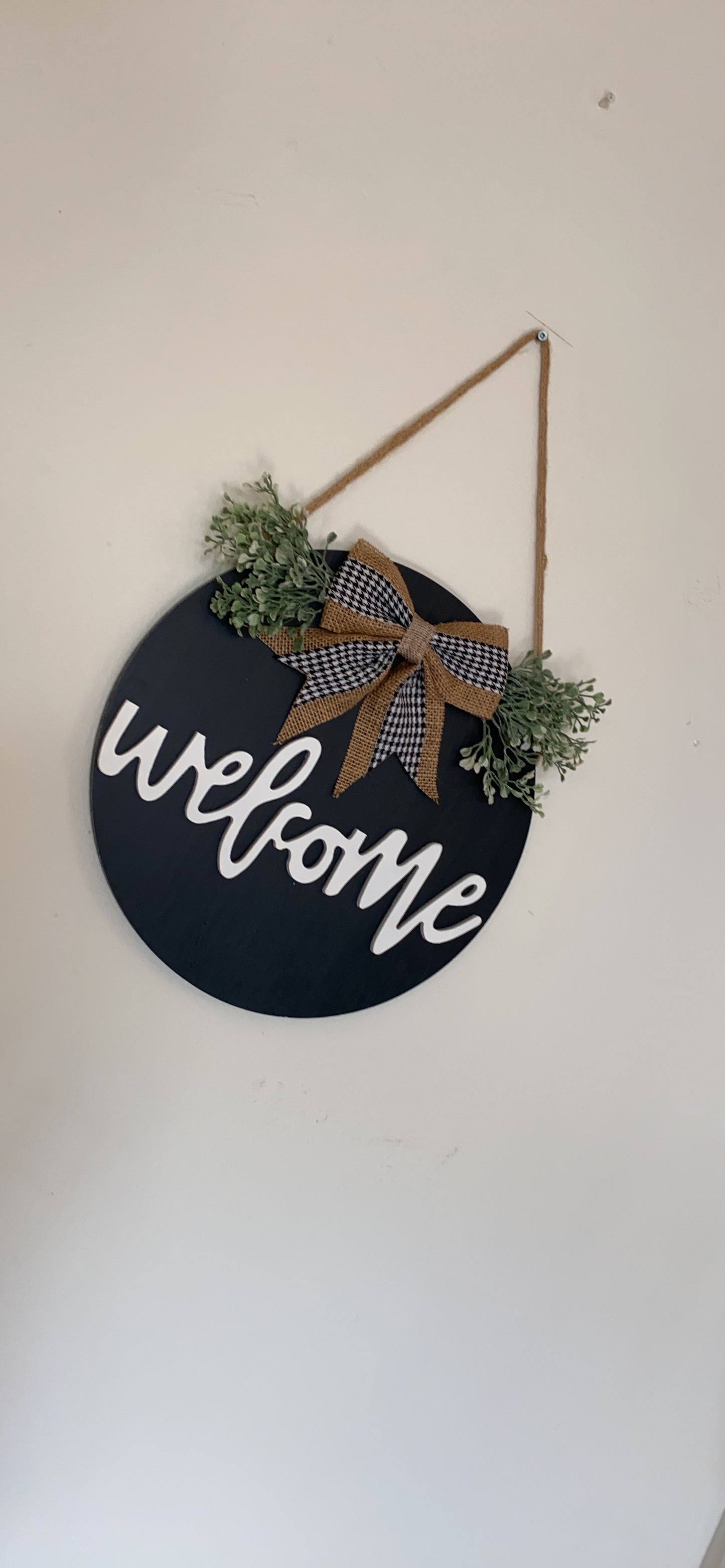 New Welcome Sign for Front Door | Farmhouse Decor Wooden Hanging Round Sign | 12"