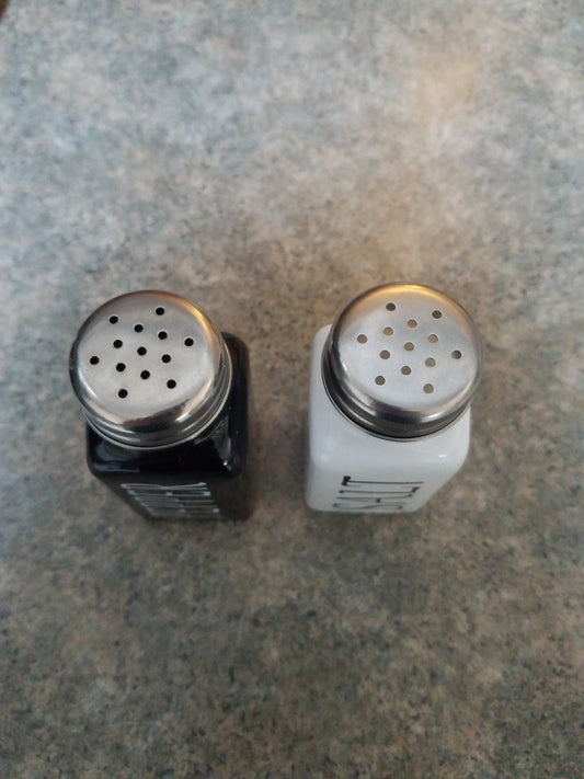 New Farmhouse Salt and Pepper Shaker Set | Vintage Glass Shaker Set w/ Stainless Steel Lid