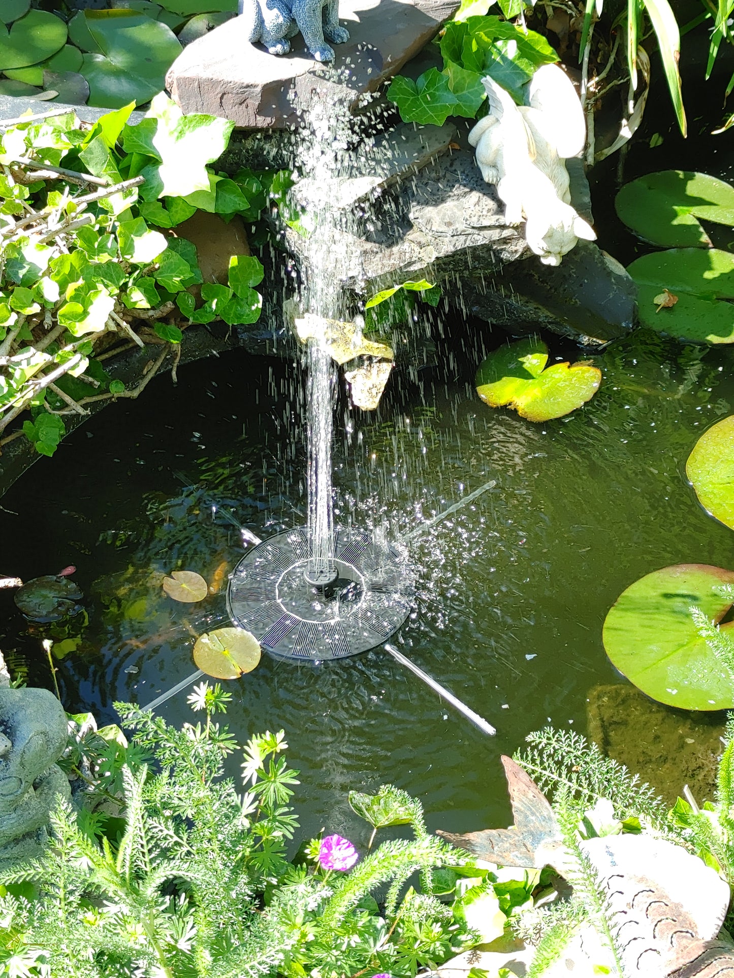 New 1.4W Solar Powered Circle Garden Water Pump w/ 6 Nozzle | Pond Garden Decor