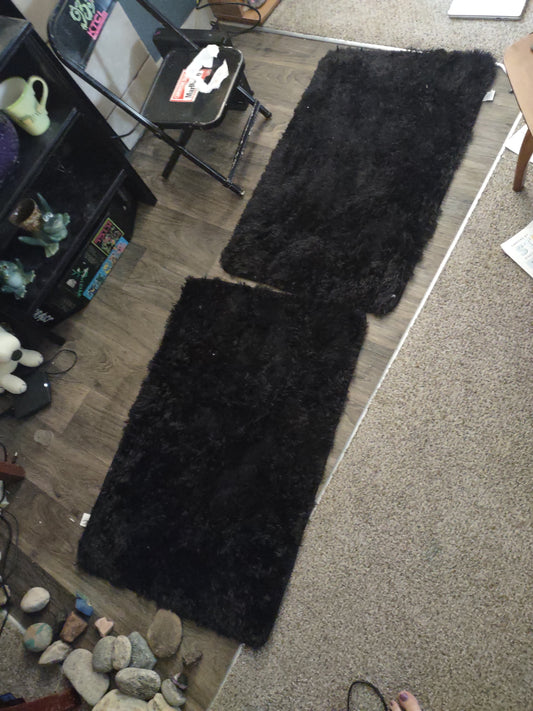 New 2ft x 3ft Throw Black Rugs | Fuzzy Shag Bedside Carpet